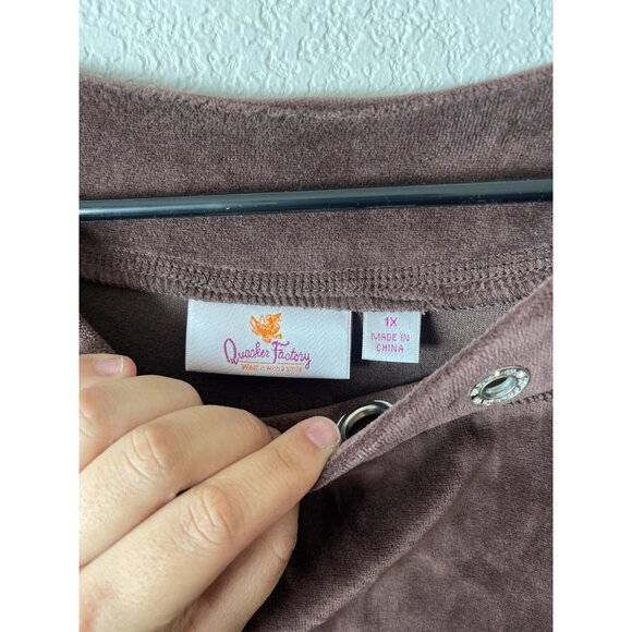 QUACKER FACTORY JEANNE BICE WOMEN'S BROWN‎ SHORT SLEEVE TOP 1X - Picture 2 of 3